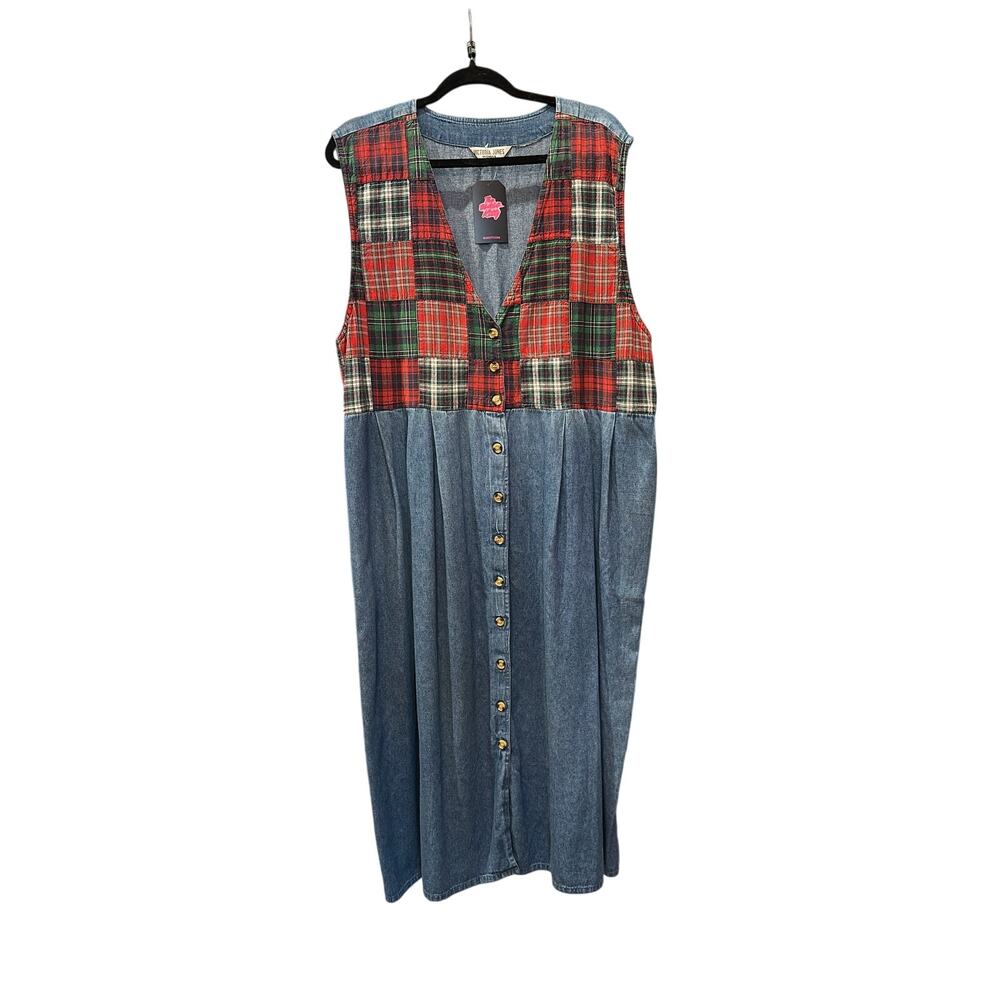 Vintage Y2K 90's Victoria Jones Plaid Denim Dress Plus Size 2X